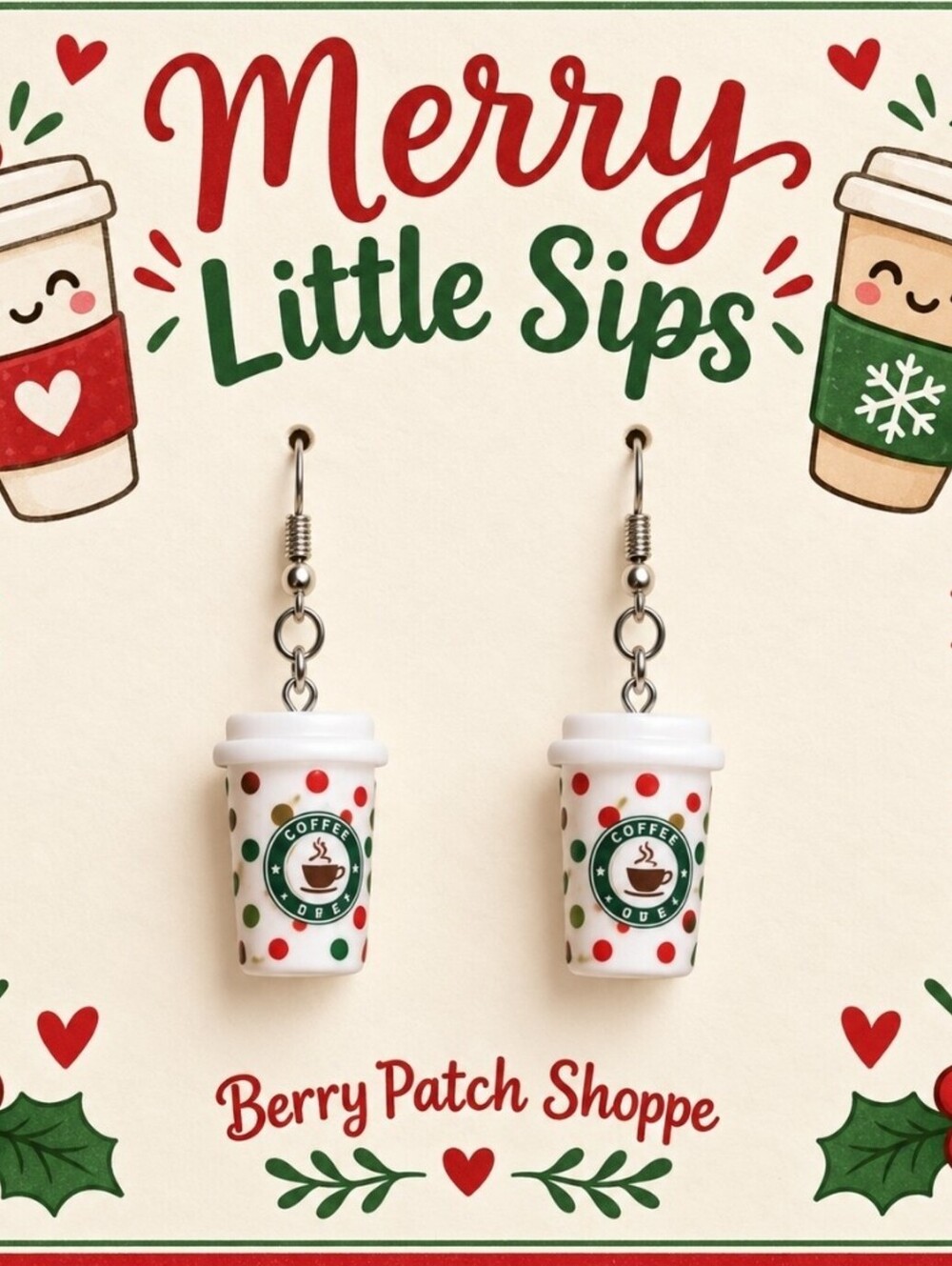 Kawaii Christmas Festive Coffee Cocoa Cup Earrings